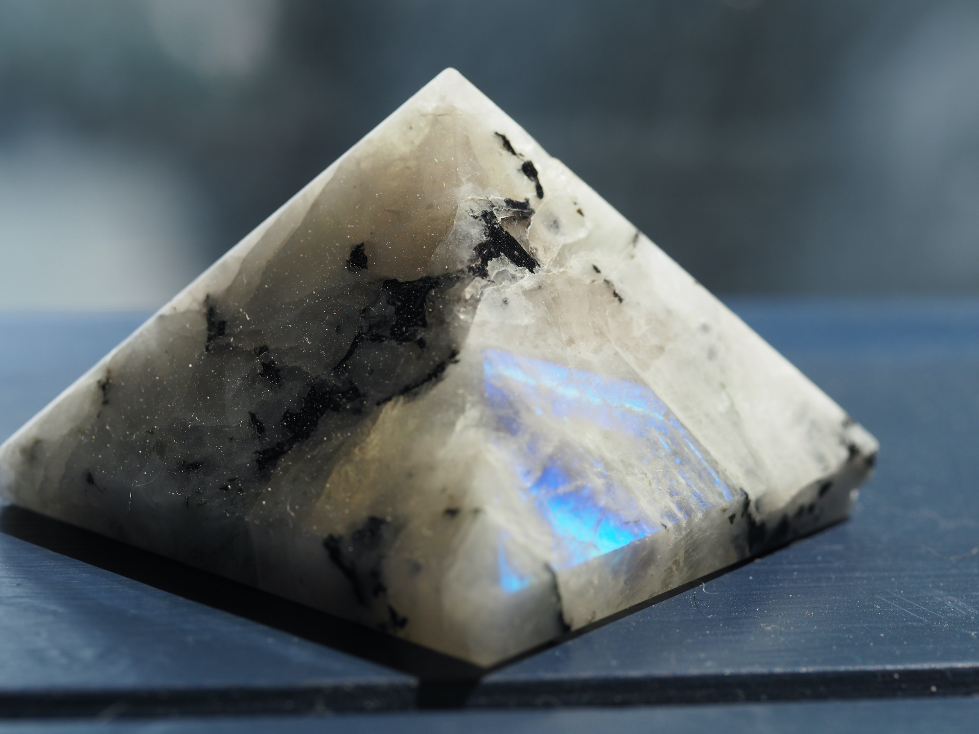 Moonstone with Black and Rainbow Inclusions