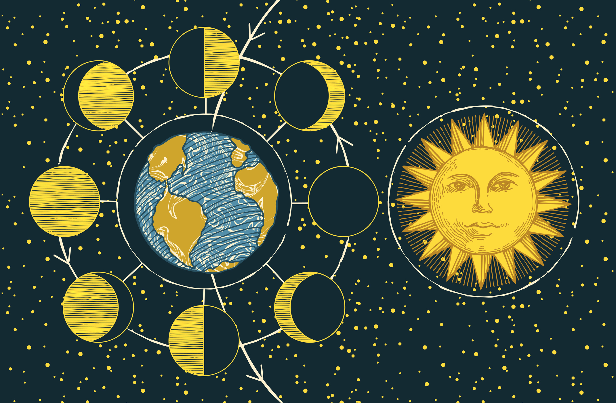 Hand-drawn banner in retro style on a space theme